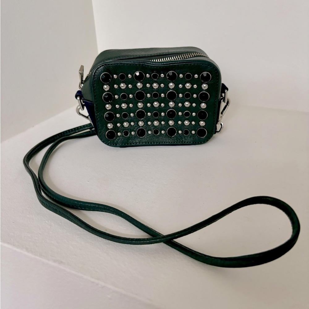 Sandro Square Suede Blue and Green Crossbody Bag
